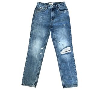 We The Free People Mid Rise Straight Leg Distressed Destroyed Denim‎ Jeans Sz 26